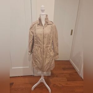 Guees Light Beige Women's Trench Coat  - Casual Zip Front Size Medium